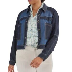 CABI Women’s Composition Mixed Denim Button Front Jacket size large